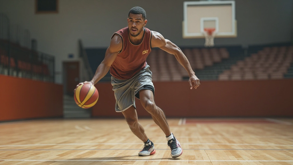Basketball player demonstrating advanced ball handling and dribbling techniques